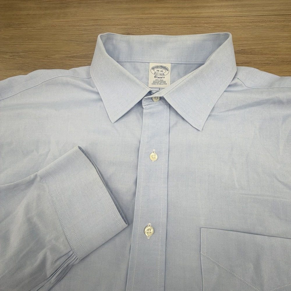 Brooks Brothers 1818 Dress Shirt Mens 18-35 Solid Blue Classic Fit Supima